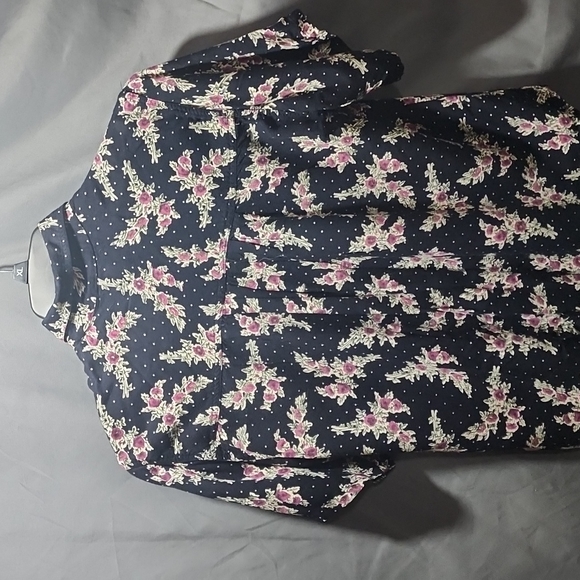 Womens Med Tanza Dark Navy Blue & Pink Floral Button Up - Picture 7 of 7